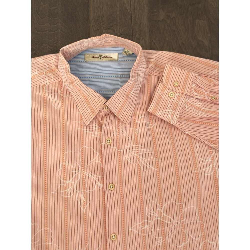 Tommy Bahama Mens Button Down Orange Floral Hawaiian Shirt Size 2XL Long Sleeve